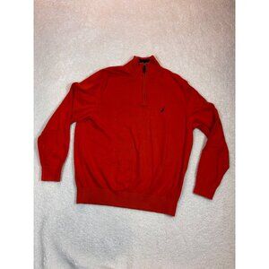 Nautica Mens Half-Zip Pullover Sweater Orange Size L Cotton